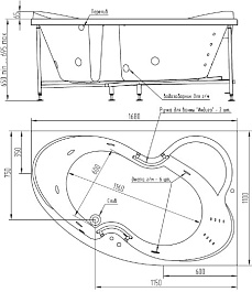 BellSan Акриловая ванна Индиго 168x110 R с гидромассажем с ручками белая/золото – фотография-2